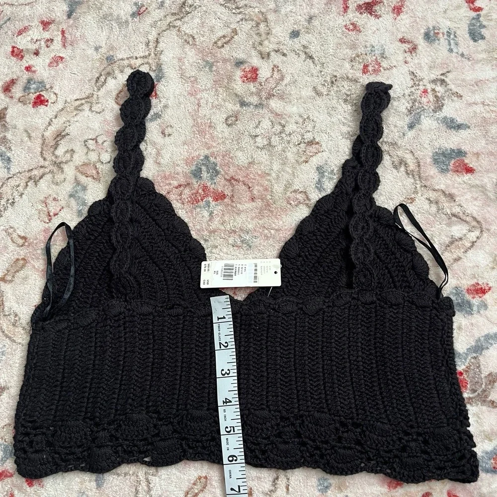 Anthropologie Mahila Women's V-Neck Crochet Crop Top Black XL Shirt - Picture 4 of 7